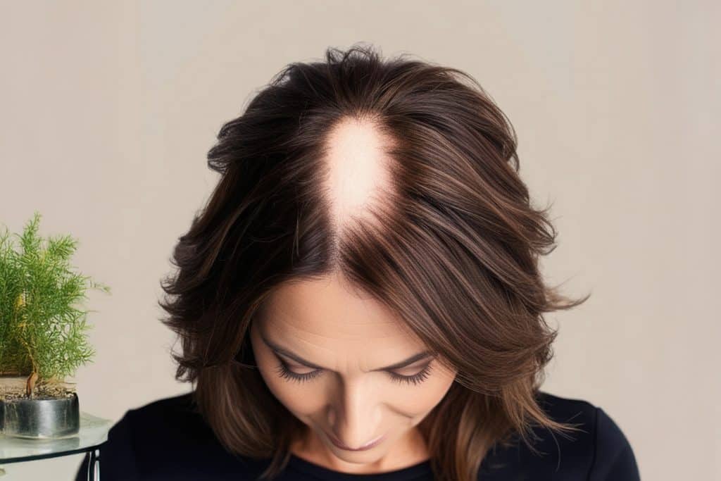 7 enfermedades que causan la caída del cabello en mujeres y cómo tratarlas 5 Pérdida de densidad capilar en la parte superior del cuero cabelludo, típica en alopecia femenina